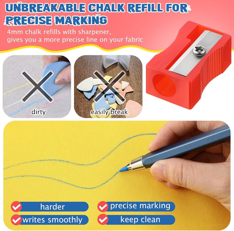 Avenuebool Sewing Chalk Markers for Fabric, Aluminum Chalk Pencil Refillable Cartridge Set, Marking Tool for Sewing with Sharpener and 12 Pcs 4mm Refills(Colorful) - Image 5